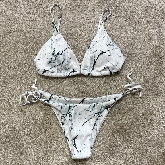 Marble Print Triangle Bikini Set - Picture 1 of 7